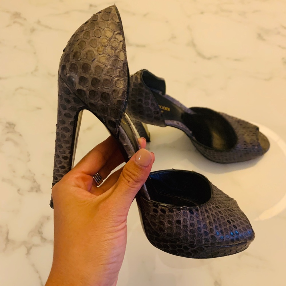 Sergio Rossi Peep Toe D’orsay, Gray Python Heels - image 5